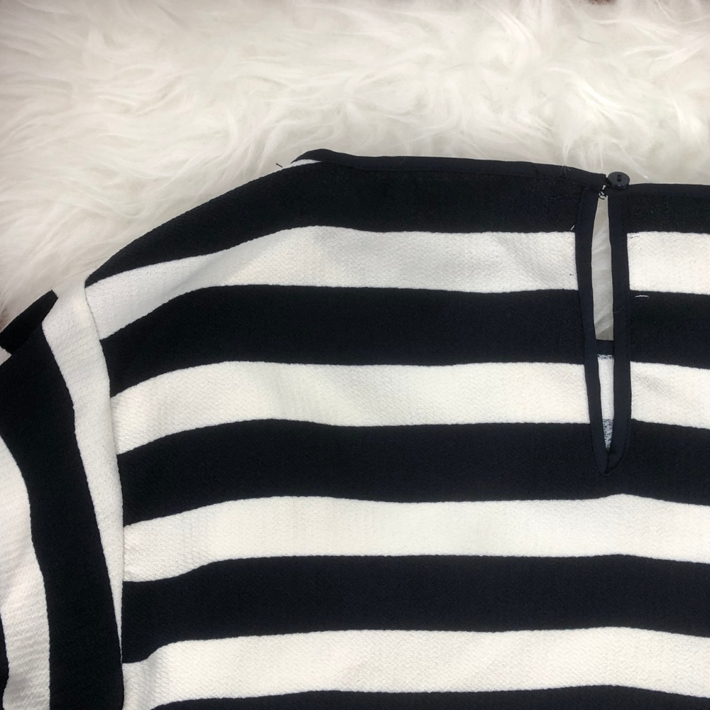 Zara Navy and White Striped Blouse w/ Pearl Sleeve - Picture 6 of 6